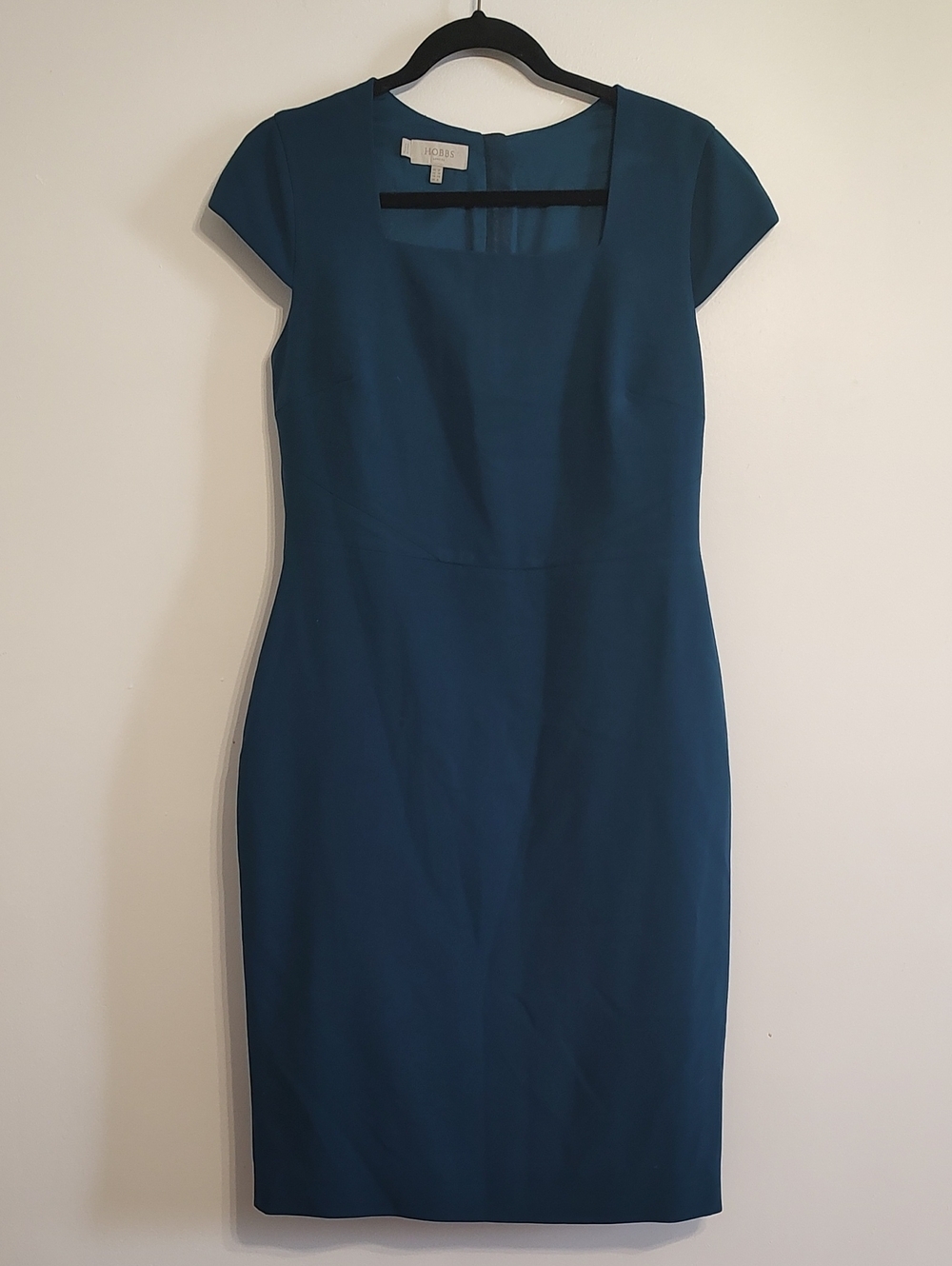 Hobbs London Taha Square-Neck Teal Sheath Dress